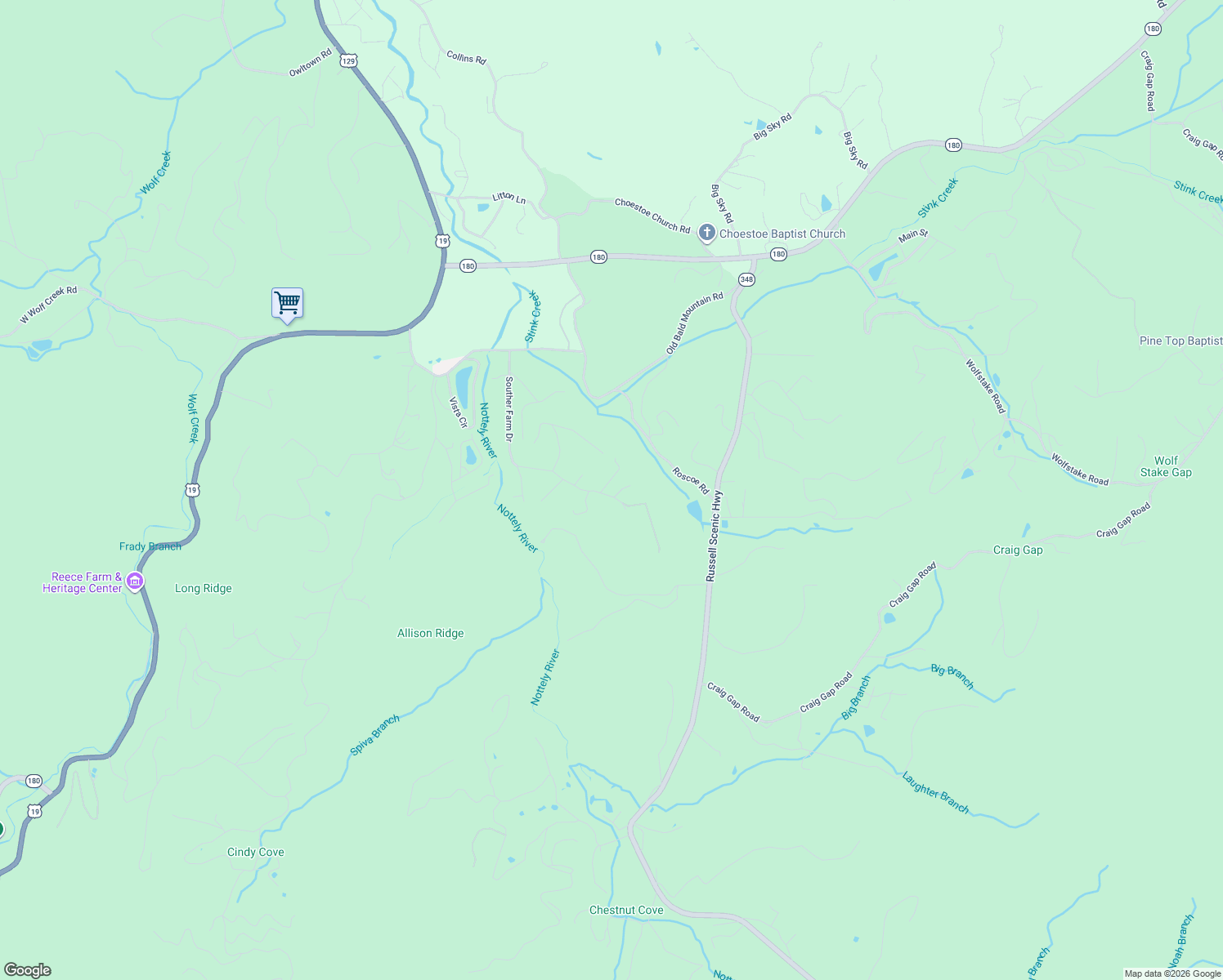 map of restaurants, bars, coffee shops, grocery stores, and more near 16 Souther Ridge in Blairsville