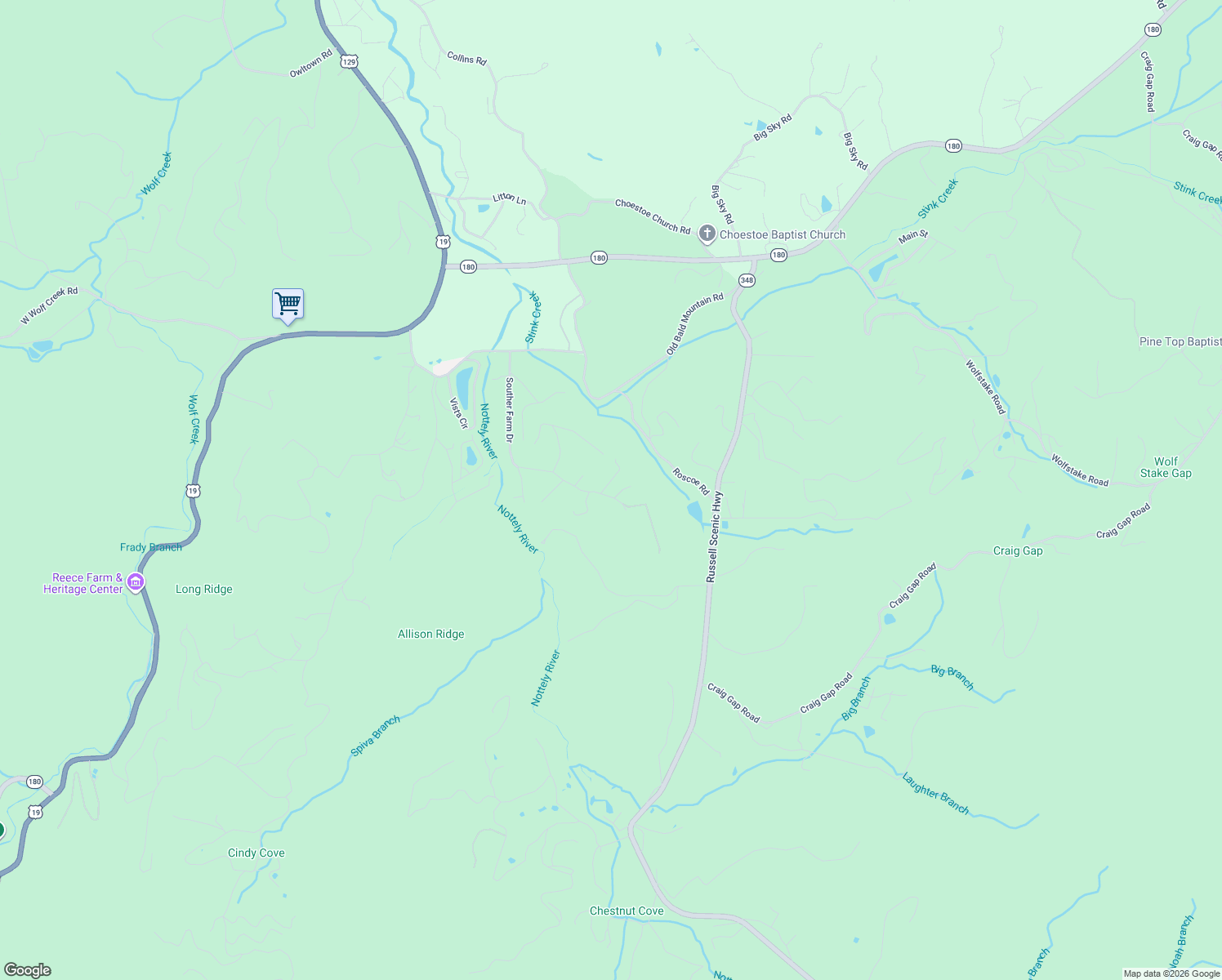 map of restaurants, bars, coffee shops, grocery stores, and more near 16 Souther Ridge in Blairsville