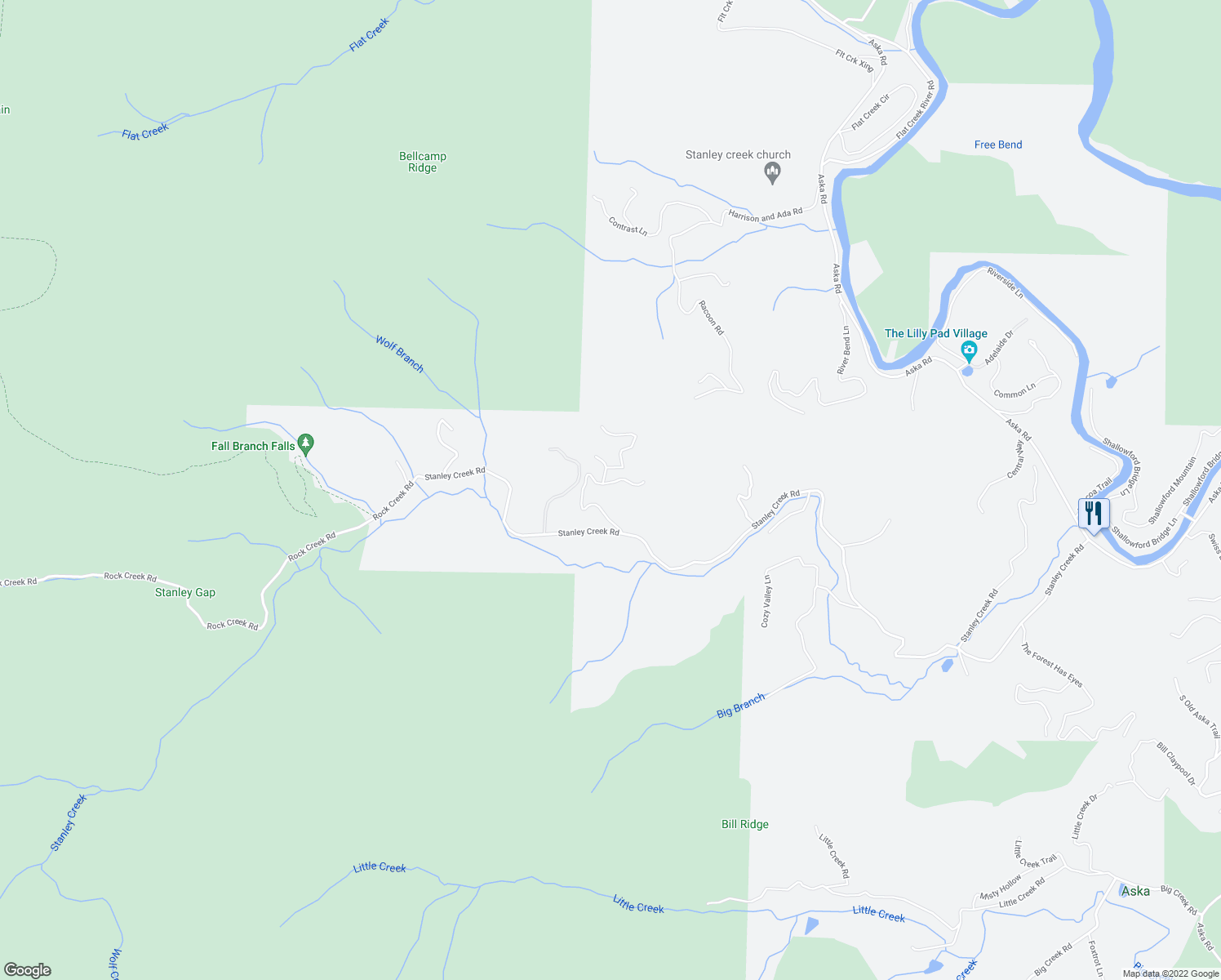 map of restaurants, bars, coffee shops, grocery stores, and more near 350 Geronimo Road in Blue Ridge