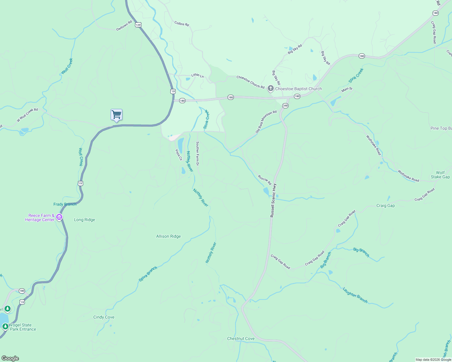 map of restaurants, bars, coffee shops, grocery stores, and more near 237 Souther Forest Road in Blairsville