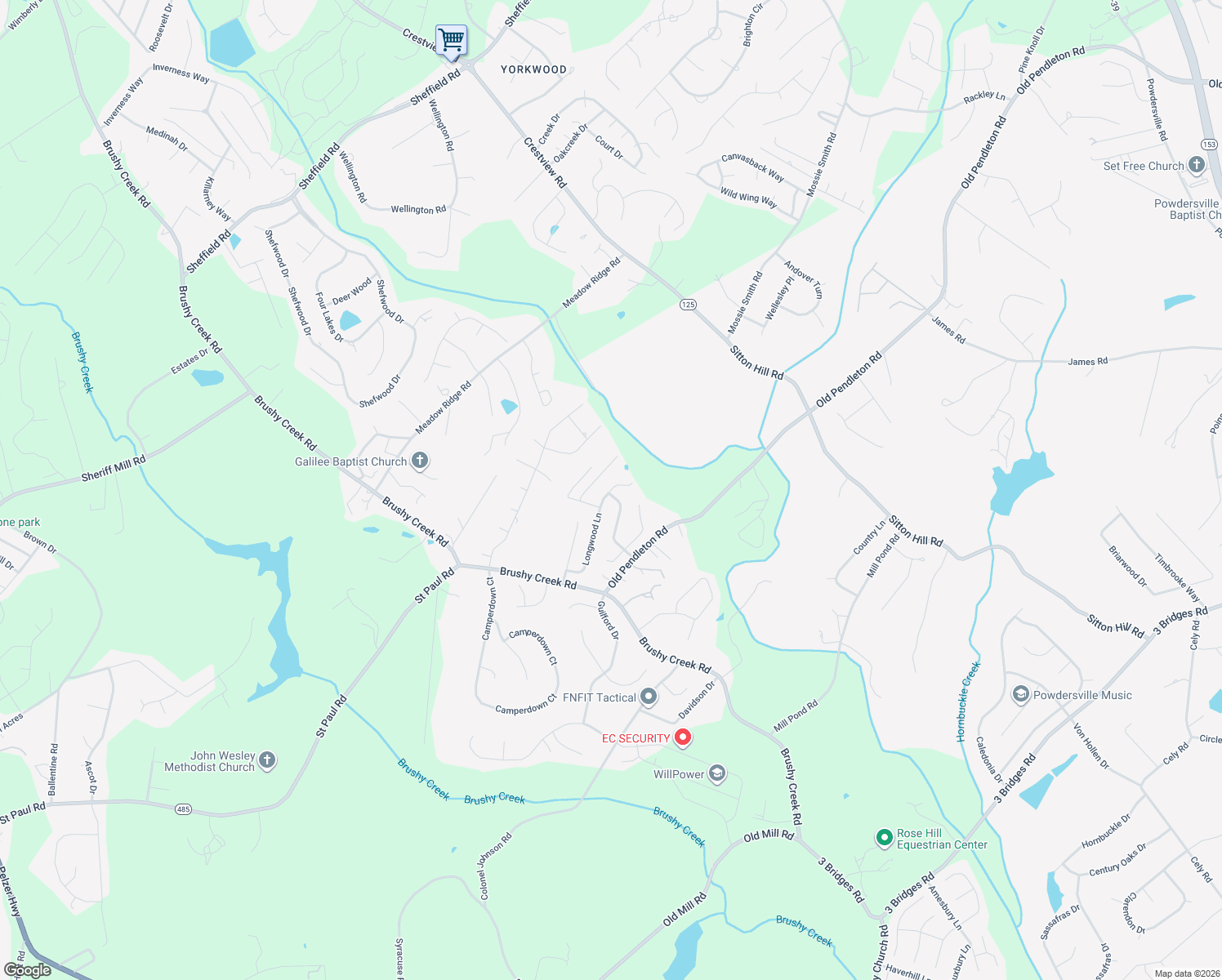 map of restaurants, bars, coffee shops, grocery stores, and more near 145 Longwood Lane in Easley