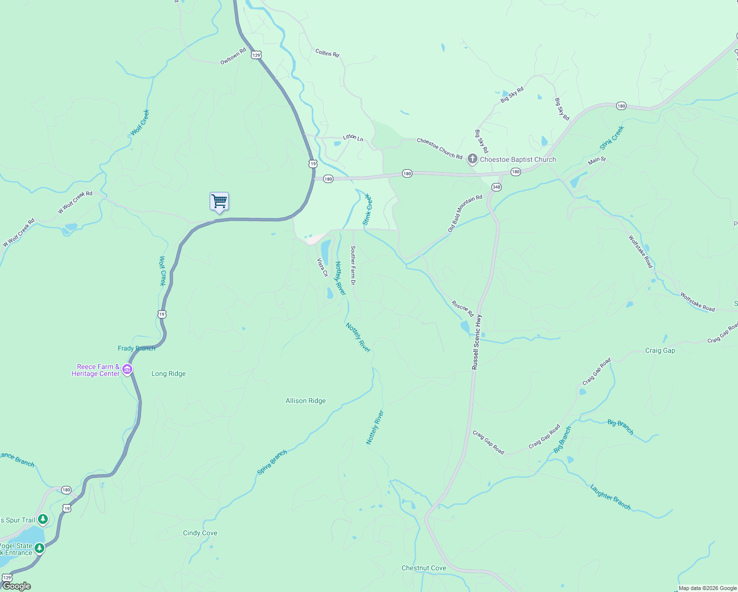 map of restaurants, bars, coffee shops, grocery stores, and more near 4004 Souther Forest Road in Blairsville