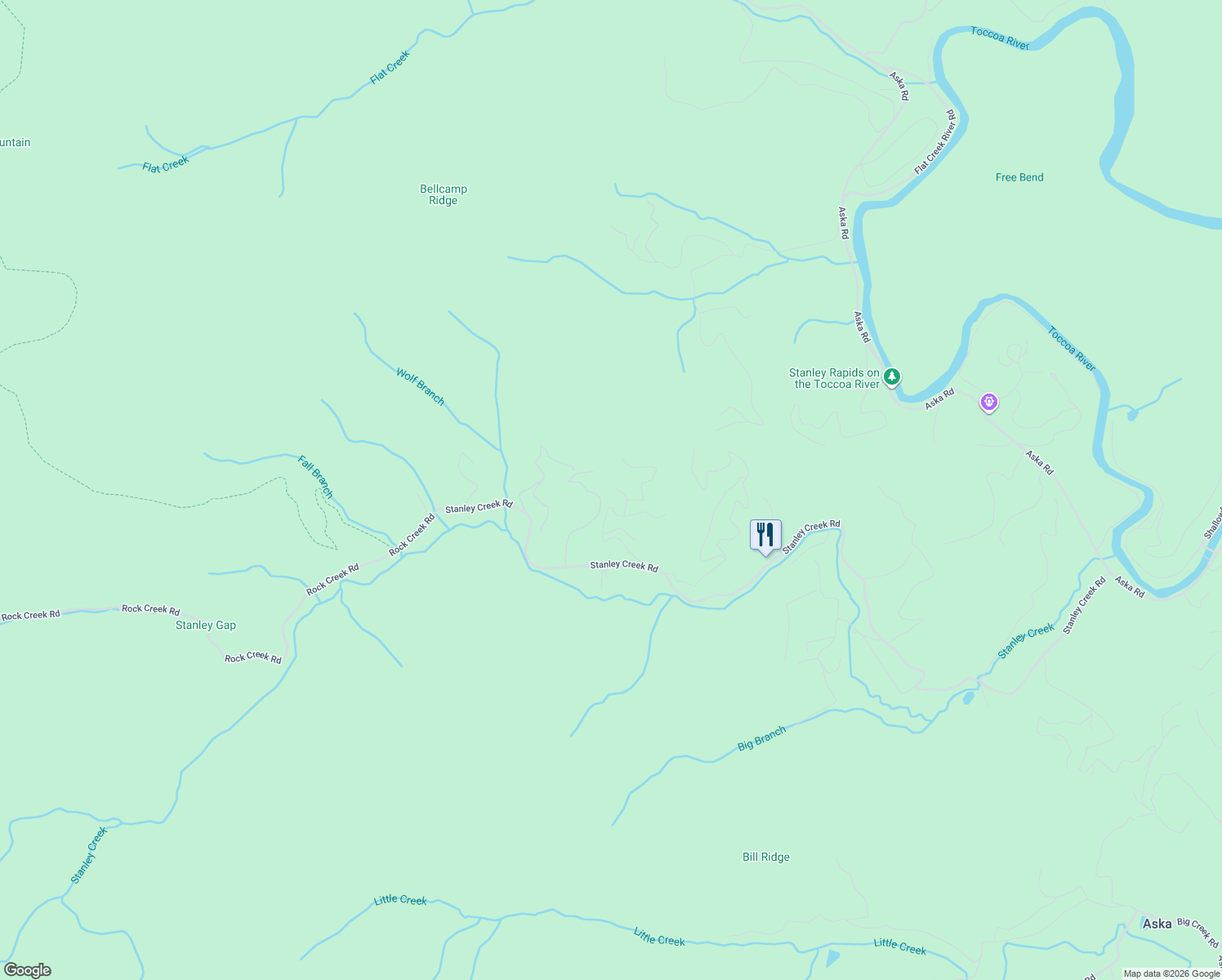 map of restaurants, bars, coffee shops, grocery stores, and more near 101 Falling Rock Road in Blue Ridge