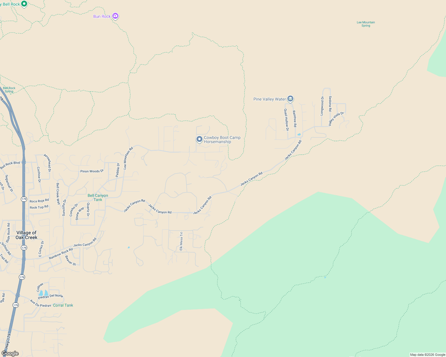 map of restaurants, bars, coffee shops, grocery stores, and more near 15 Canyon Ridge Circle in Sedona