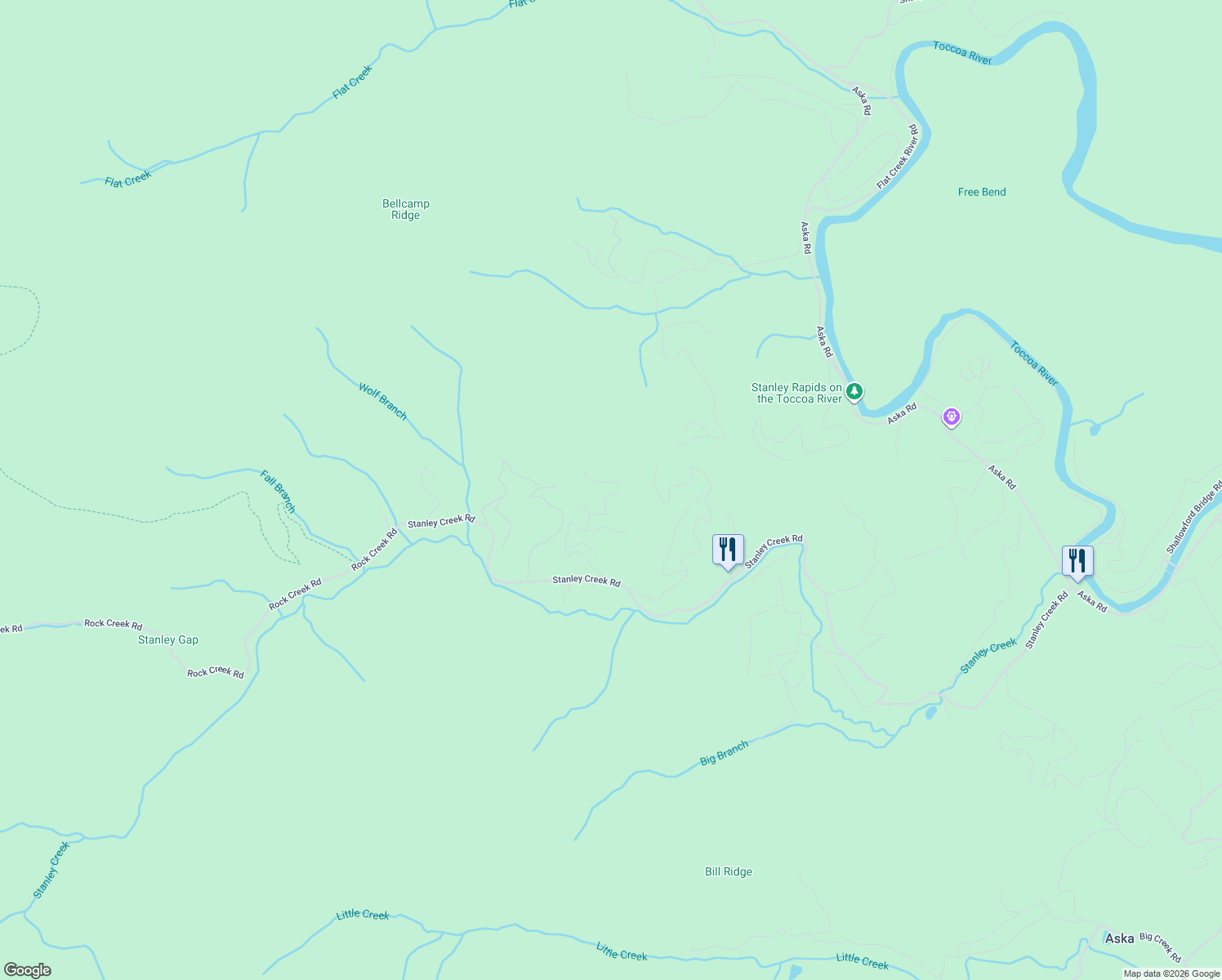 map of restaurants, bars, coffee shops, grocery stores, and more near 233 Cochise Road in Blue Ridge
