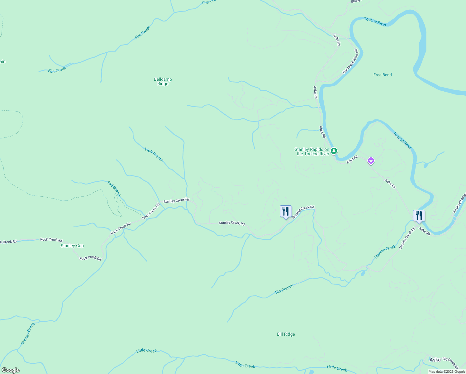 map of restaurants, bars, coffee shops, grocery stores, and more near 233 Cochise Road in Blue Ridge