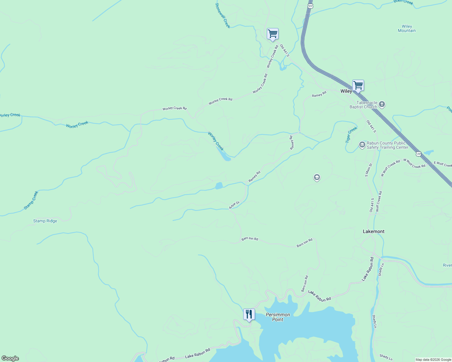 map of restaurants, bars, coffee shops, grocery stores, and more near 1459 Ramey Road in Lakemont