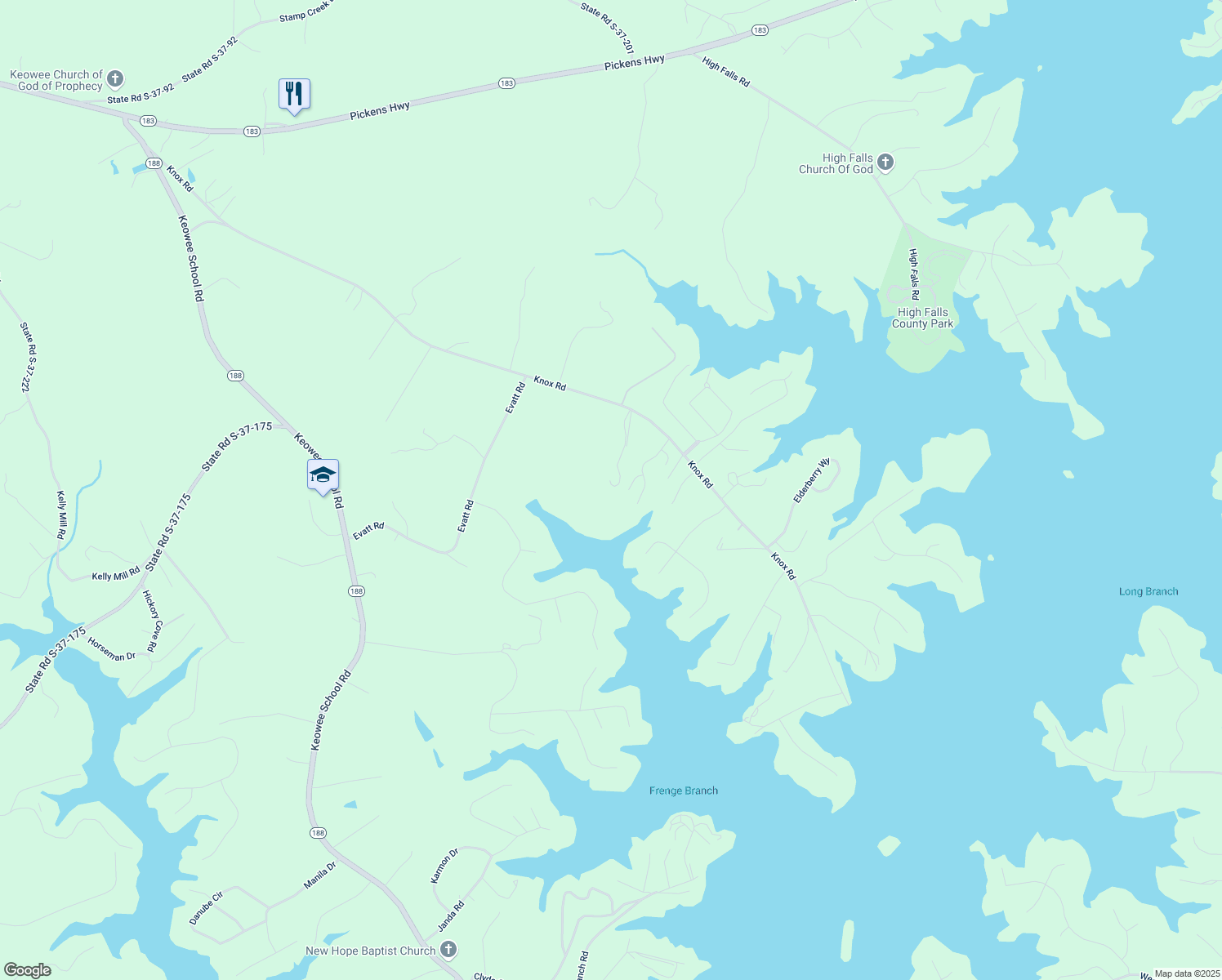 map of restaurants, bars, coffee shops, grocery stores, and more near 150 Pig Pickin Ridge in Seneca