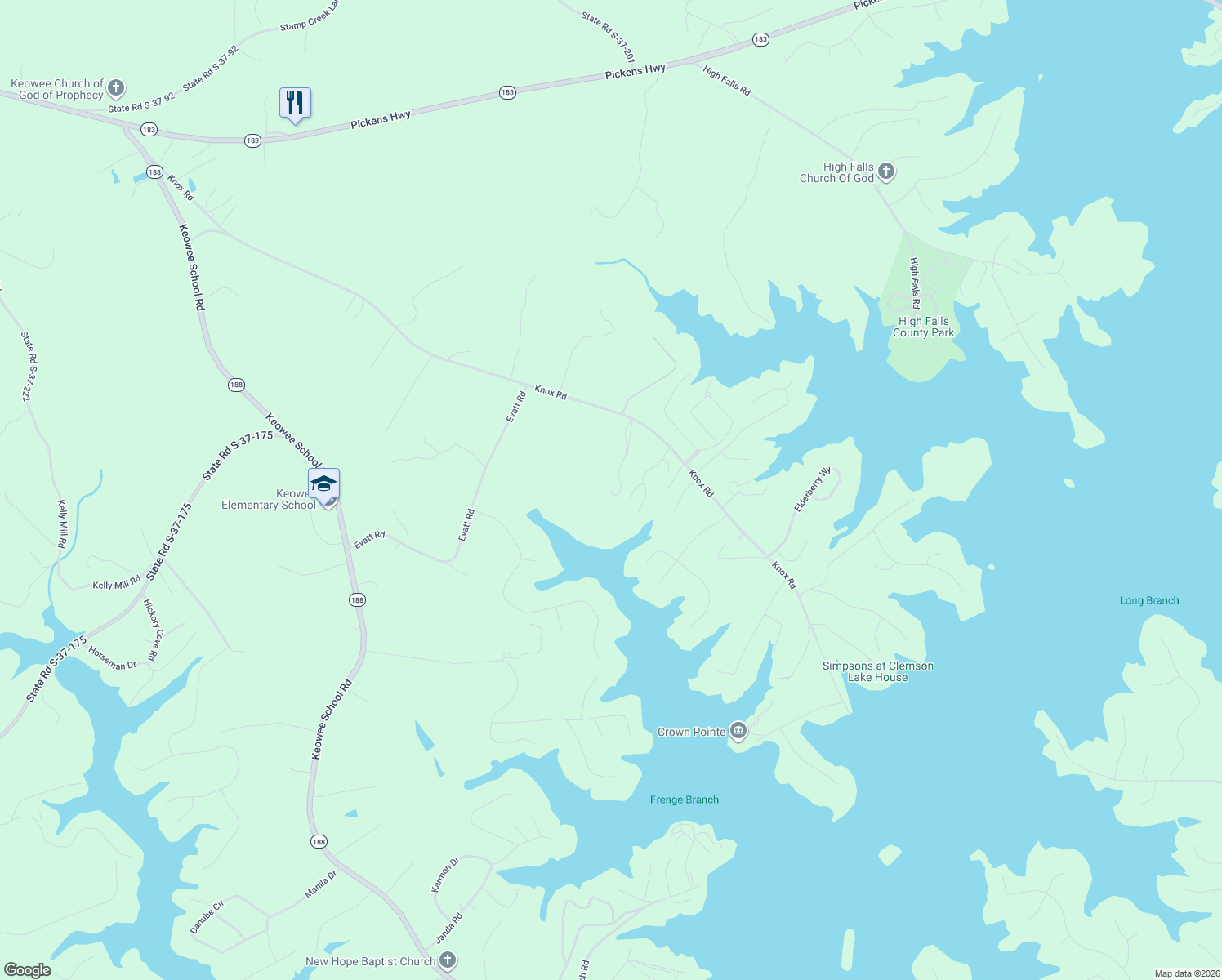 map of restaurants, bars, coffee shops, grocery stores, and more near 198 Pig Pickin Ridge in Seneca