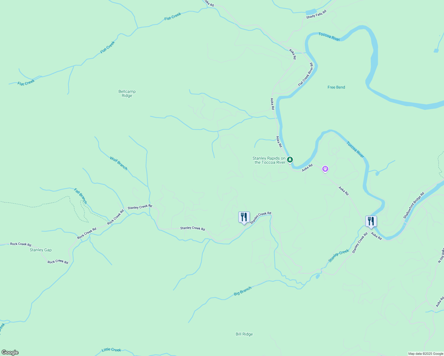 map of restaurants, bars, coffee shops, grocery stores, and more near 904 Racoon Road in Blue Ridge