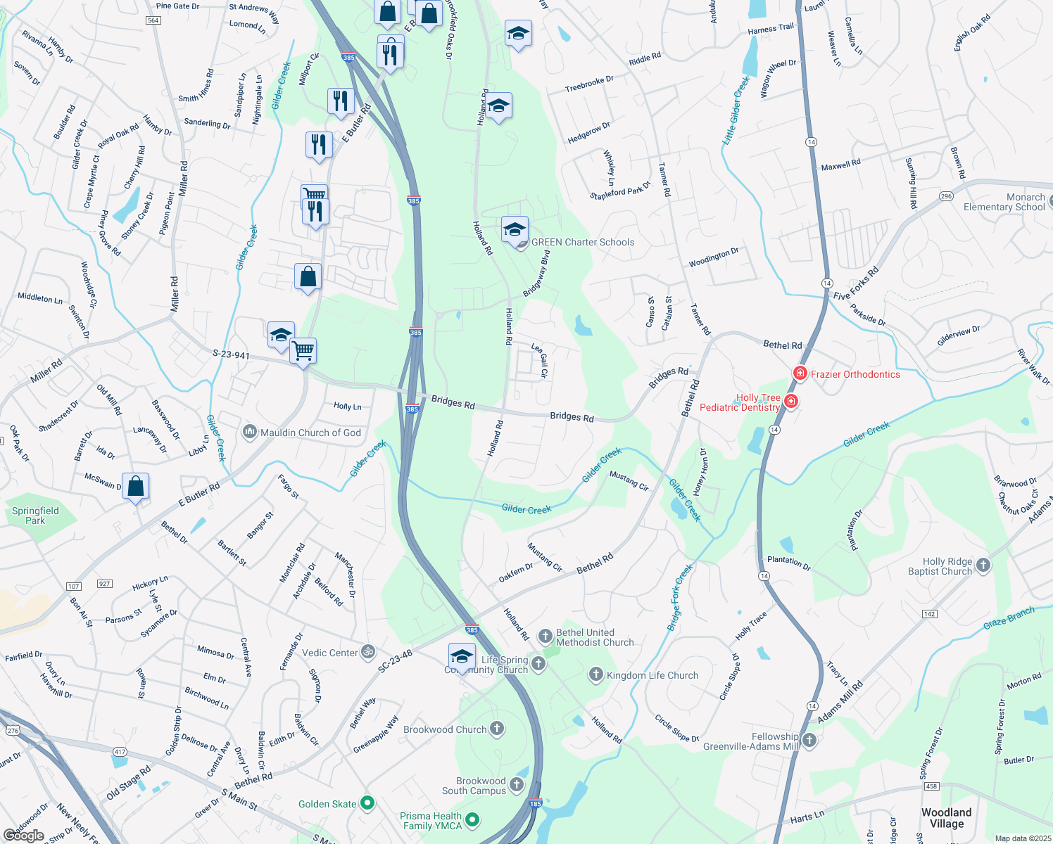map of restaurants, bars, coffee shops, grocery stores, and more near 8 European Plum Court in Simpsonville