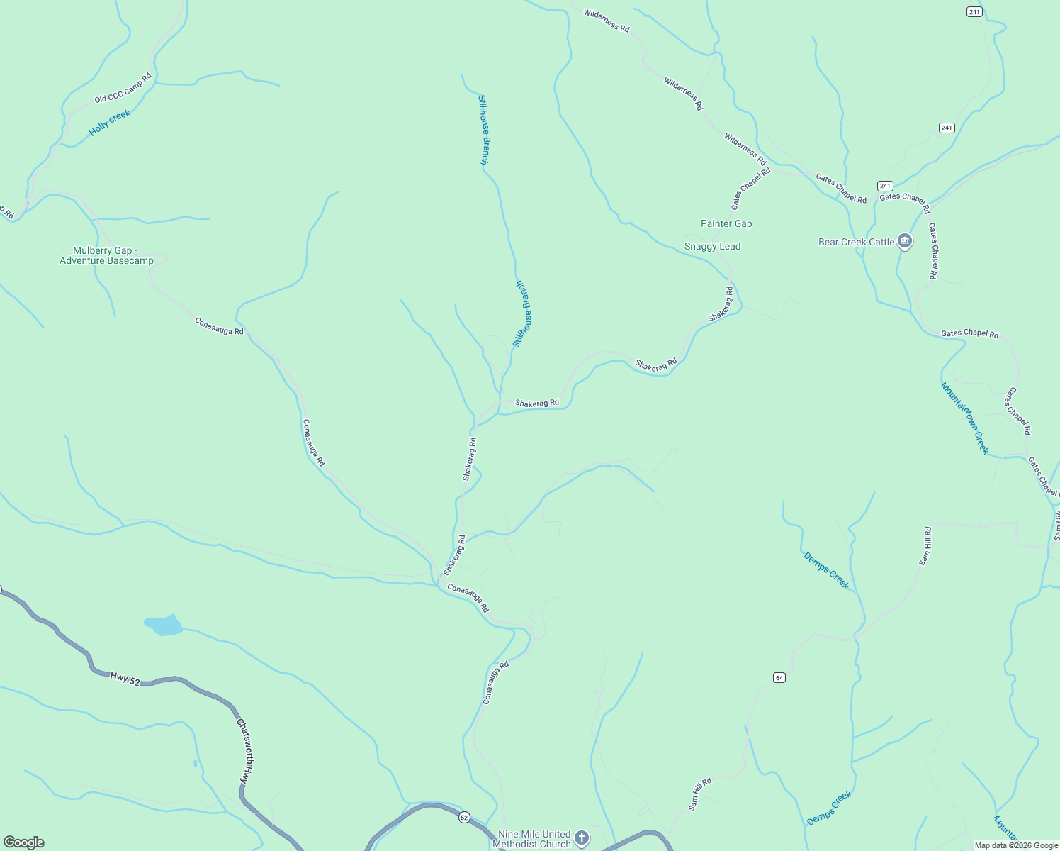 map of restaurants, bars, coffee shops, grocery stores, and more near 7233 Shakerag Road in Ellijay