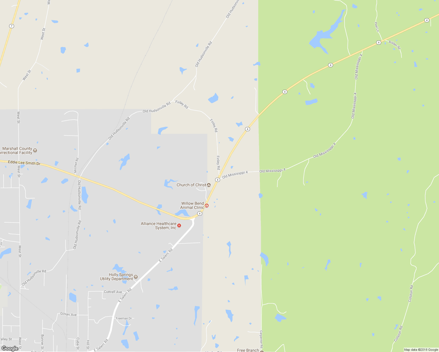 map of restaurants, bars, coffee shops, grocery stores, and more near 4580 Mississippi 4 in Holly Springs