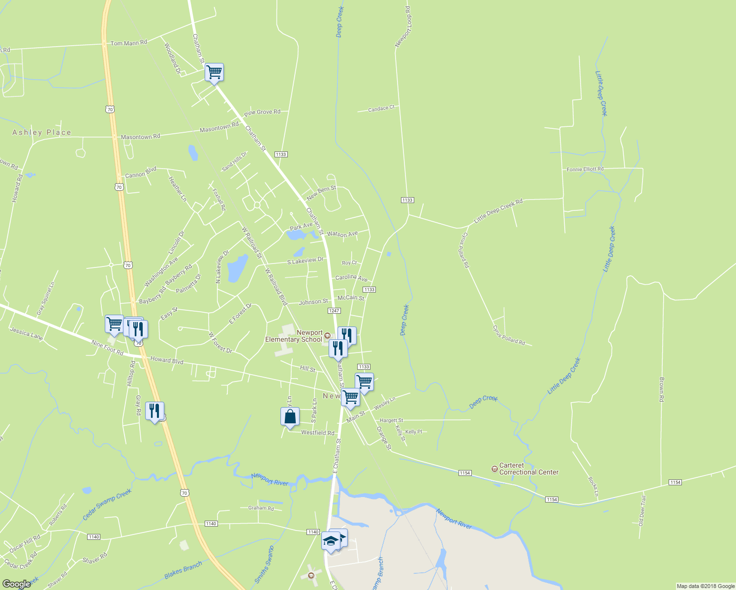 map of restaurants, bars, coffee shops, grocery stores, and more near Church Street in Newport