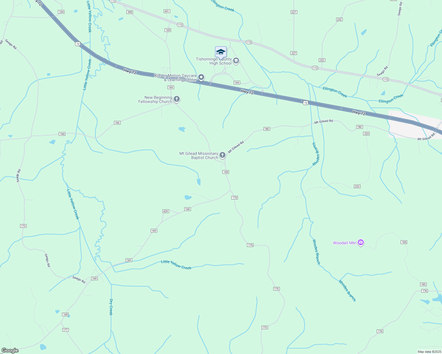map of restaurants, bars, coffee shops, grocery stores, and more near 399 County Road 169 in Iuka