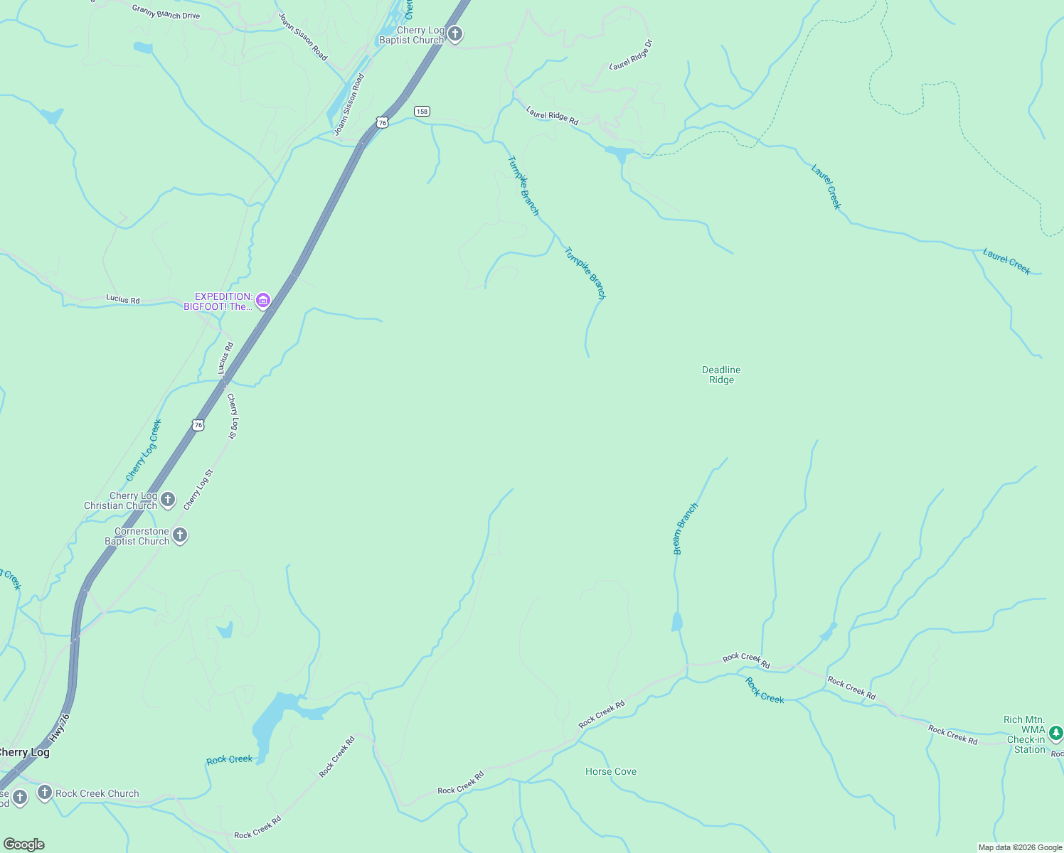 map of restaurants, bars, coffee shops, grocery stores, and more near 1359 Laurel Creek Trail in Cherry Log