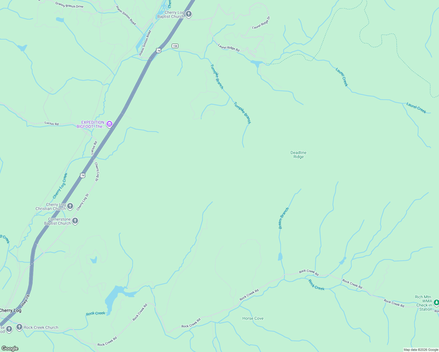 map of restaurants, bars, coffee shops, grocery stores, and more near 1359 Laurel Creek Trail in Cherry Log