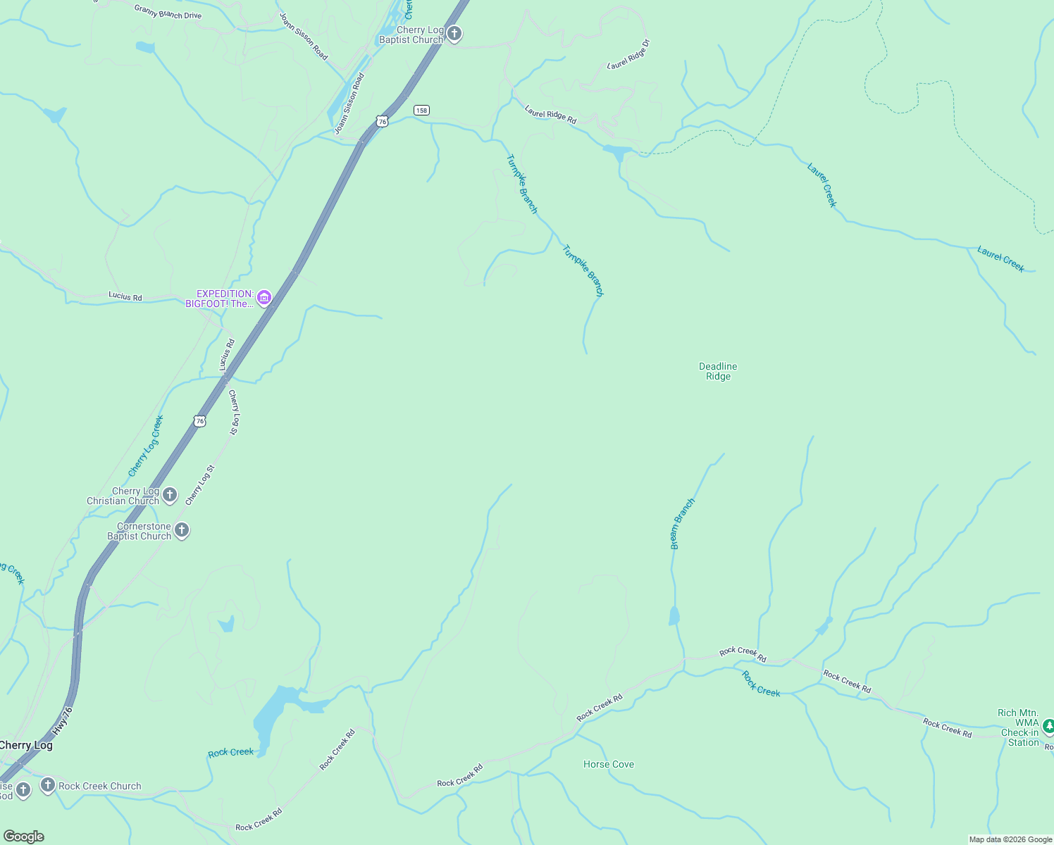 map of restaurants, bars, coffee shops, grocery stores, and more near 1359 Laurel Creek Trail in Cherry Log
