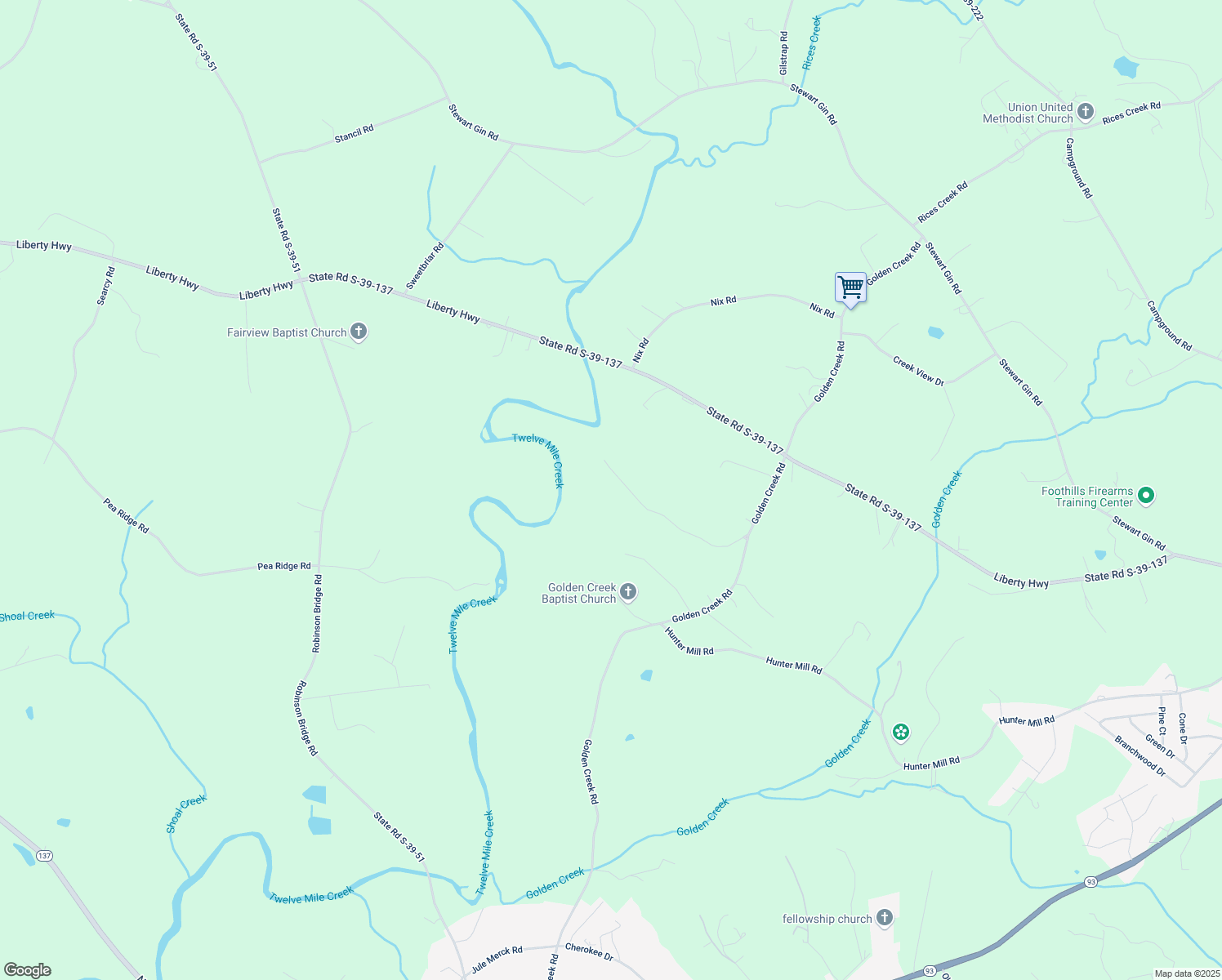 map of restaurants, bars, coffee shops, grocery stores, and more near 211 Walkers Drive in Liberty