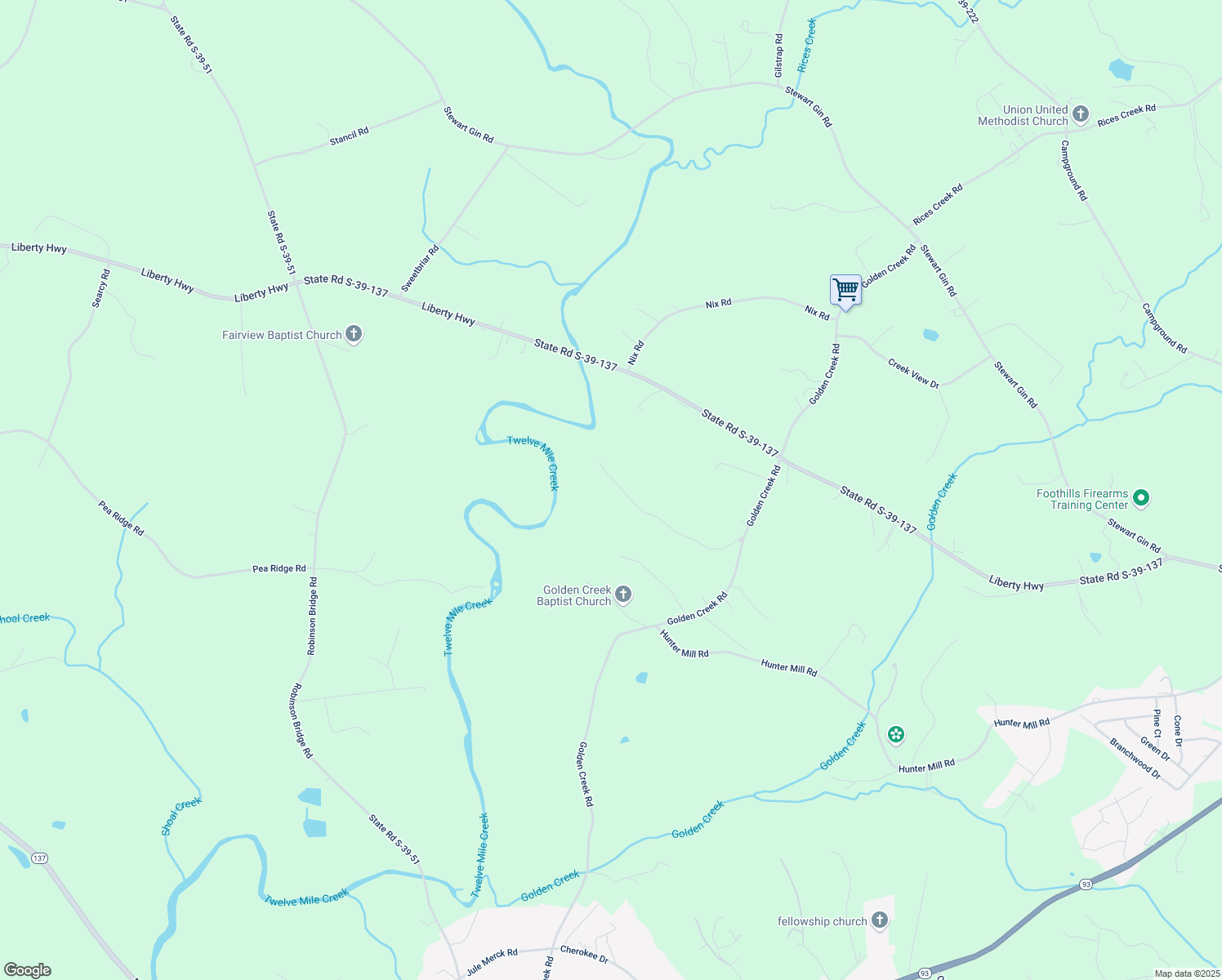 map of restaurants, bars, coffee shops, grocery stores, and more near 211 Walkers Drive in Liberty