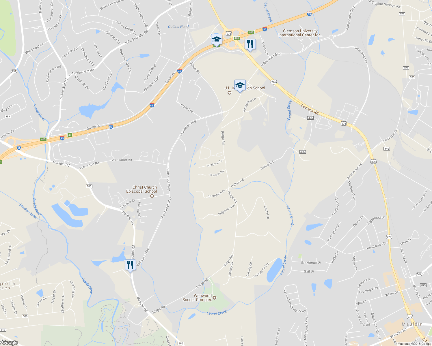 map of restaurants, bars, coffee shops, grocery stores, and more near 16 Cureton Road in Greenville