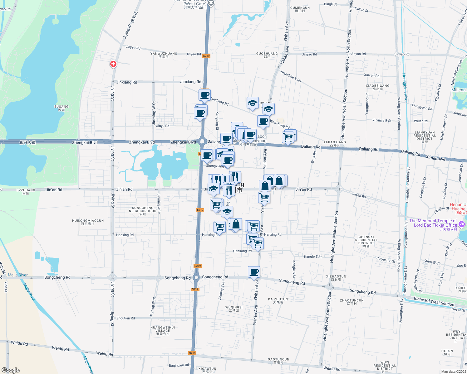 map of restaurants, bars, coffee shops, grocery stores, and more near in Kaifeng