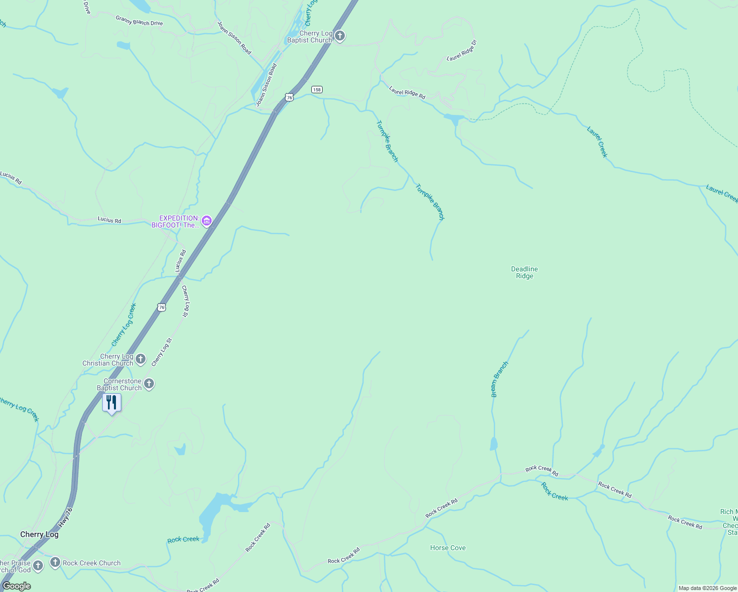 map of restaurants, bars, coffee shops, grocery stores, and more near in Cherry Log
