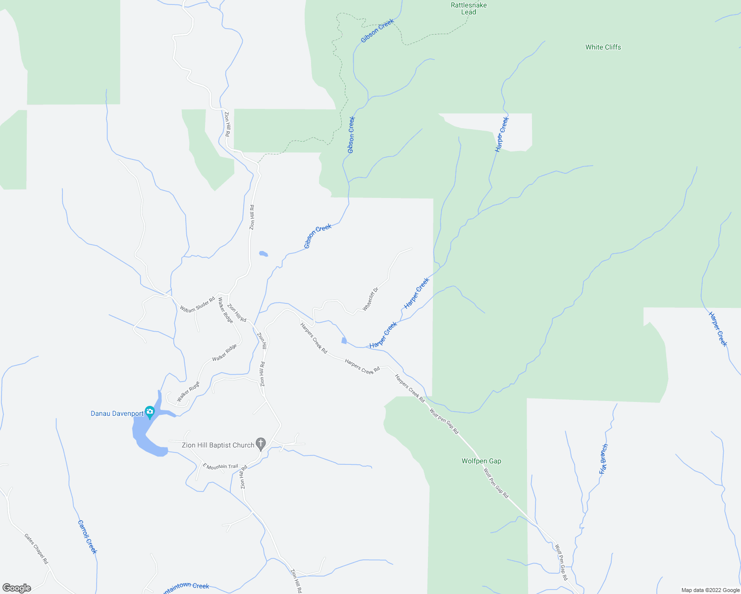 map of restaurants, bars, coffee shops, grocery stores, and more near Whitecliff Drive in Gilmer County