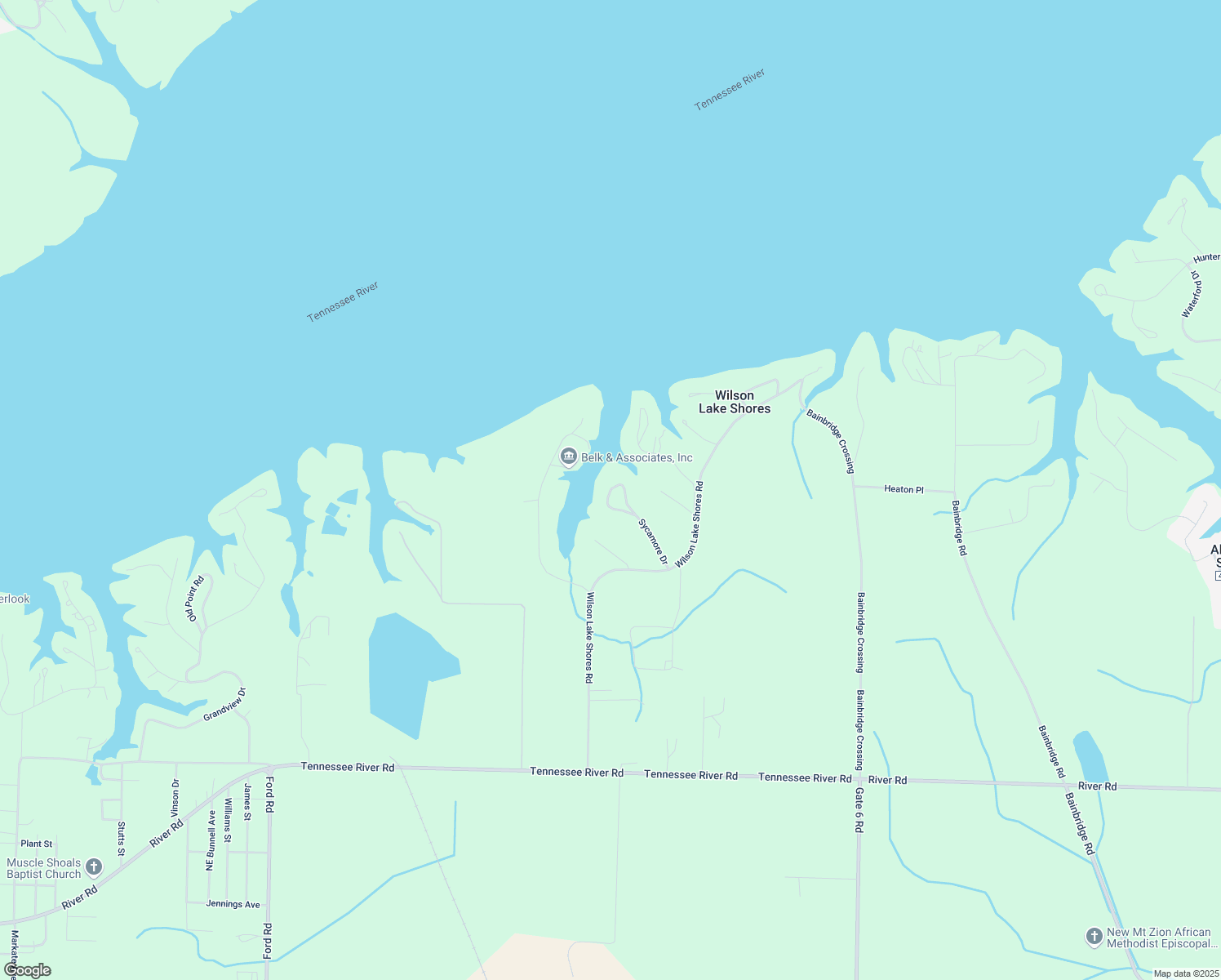 map of restaurants, bars, coffee shops, grocery stores, and more near 298 West Sycamore Drive in Muscle Shoals