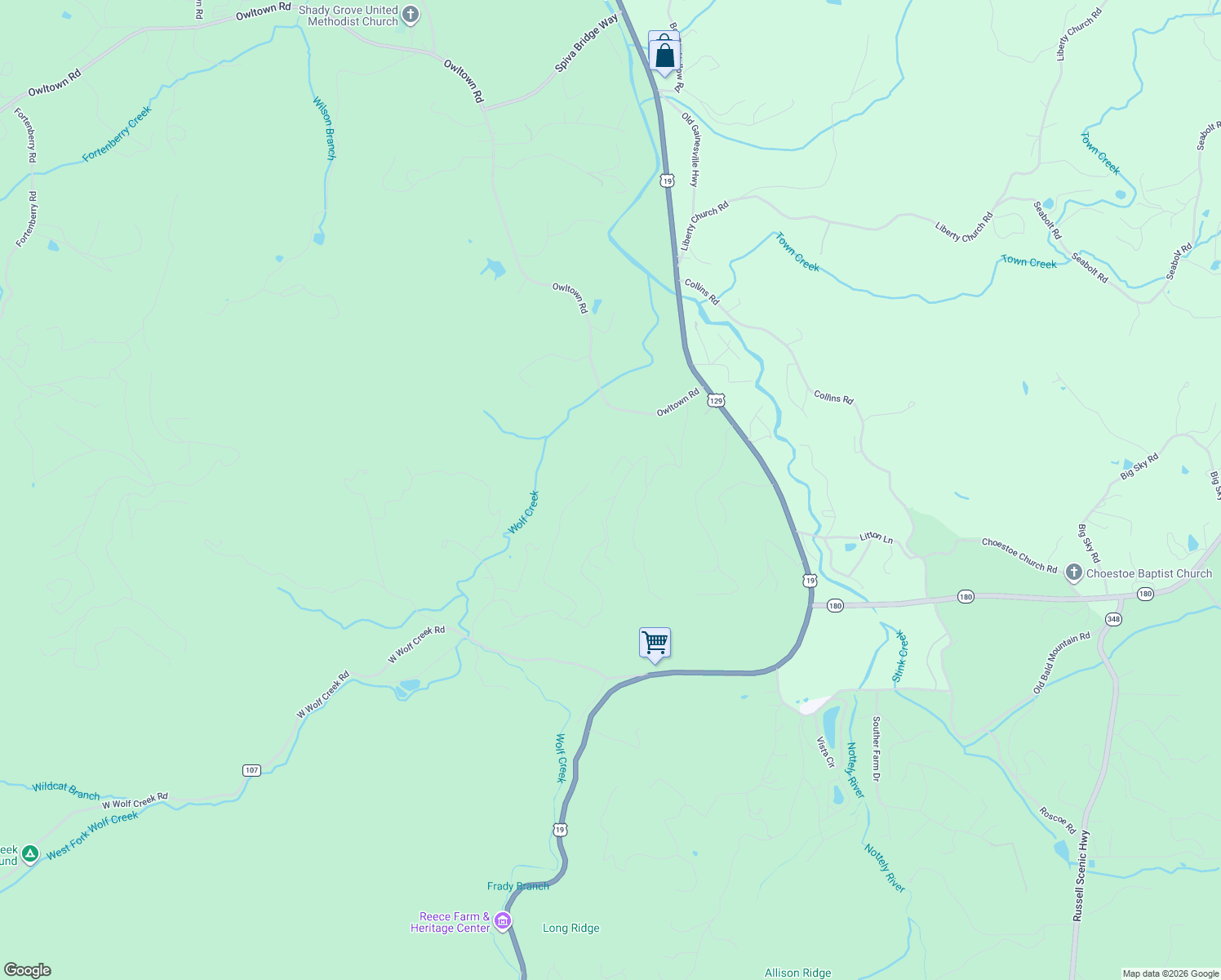 map of restaurants, bars, coffee shops, grocery stores, and more near 560 Self Mountain Road in Blairsville