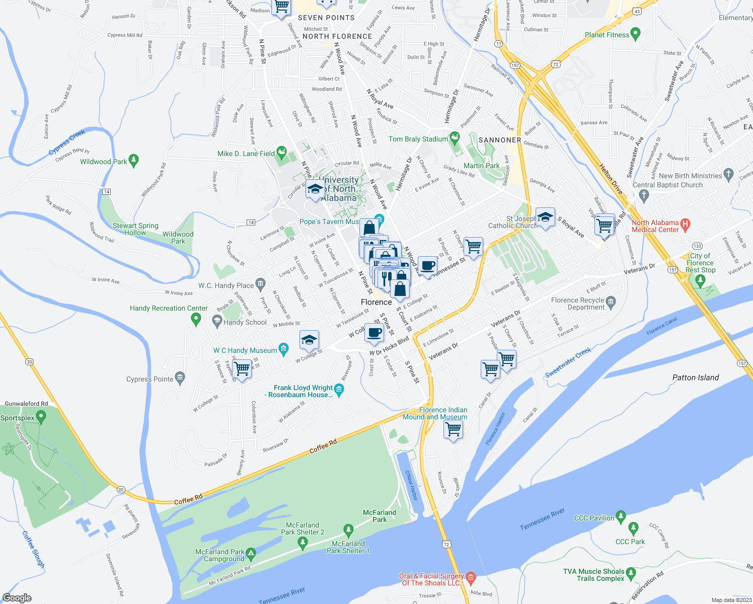 map of restaurants, bars, coffee shops, grocery stores, and more near in Florence