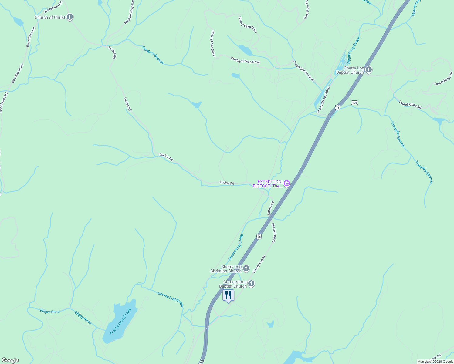 map of restaurants, bars, coffee shops, grocery stores, and more near 60 Allen Road in Cherry Log