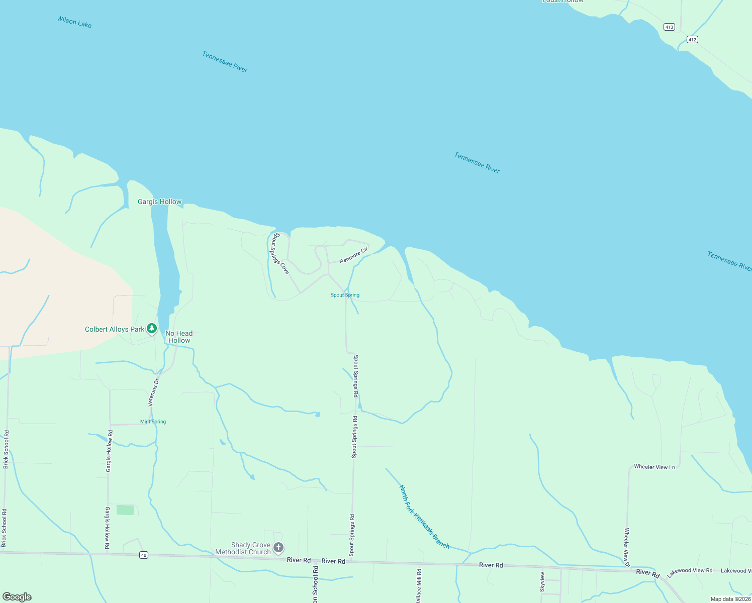 map of restaurants, bars, coffee shops, grocery stores, and more near 380 Millstream Cove Rd in Muscle Shoals