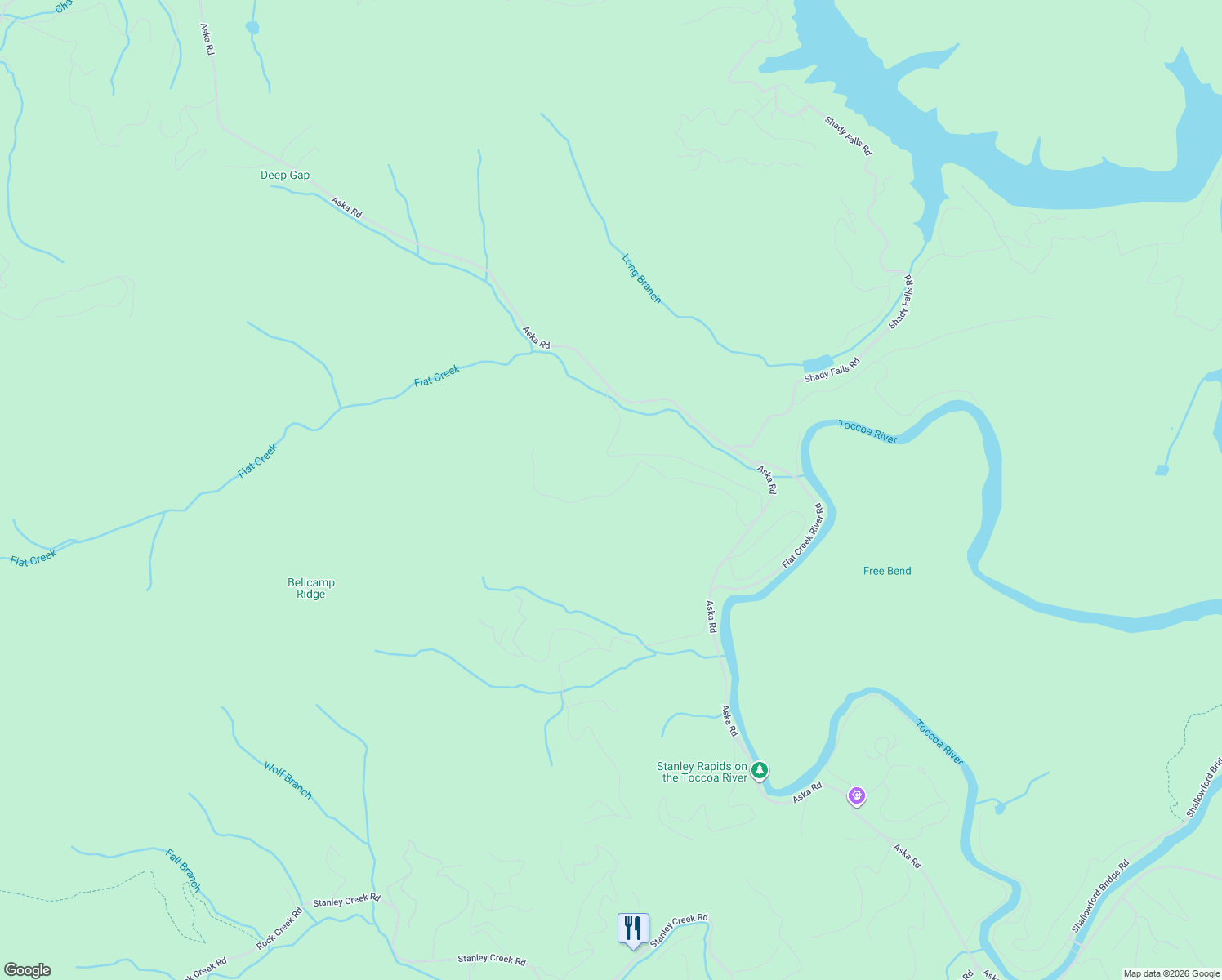 map of restaurants, bars, coffee shops, grocery stores, and more near 588 Bell Camp Ridge Road in Blue Ridge