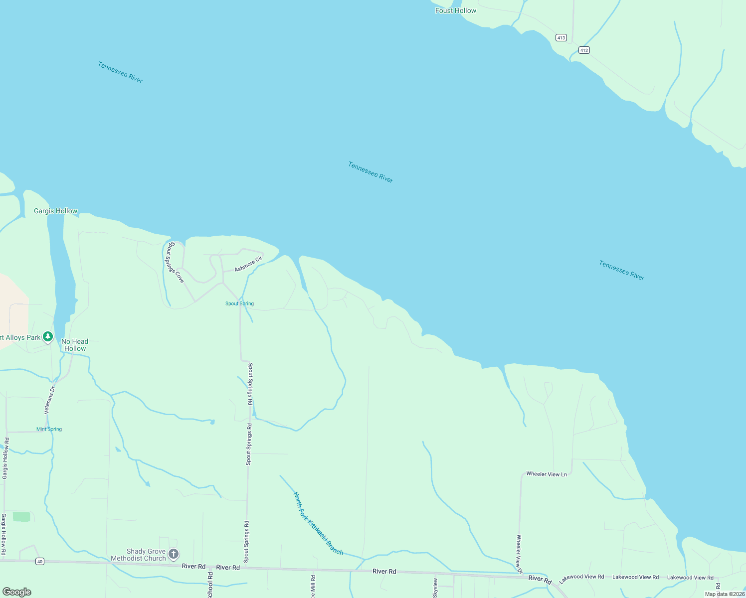 map of restaurants, bars, coffee shops, grocery stores, and more near 197 Crown Point in Muscle Shoals