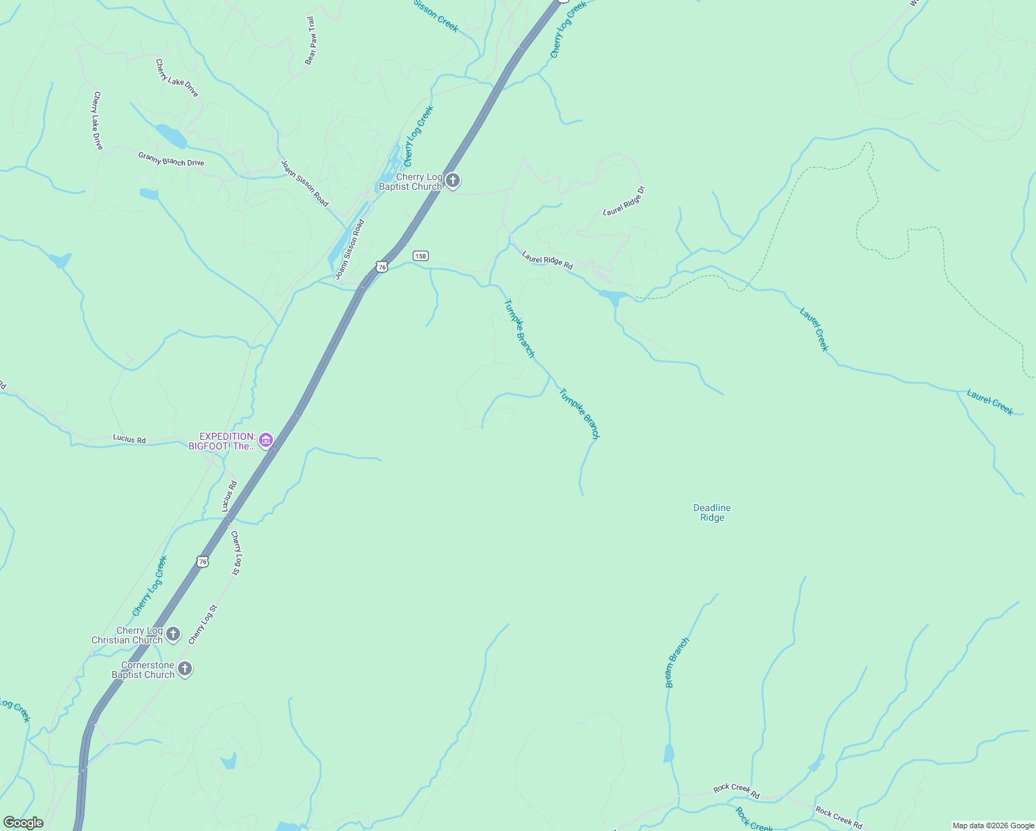 map of restaurants, bars, coffee shops, grocery stores, and more near 1359 Laurel Creek Trail in Cherry Log