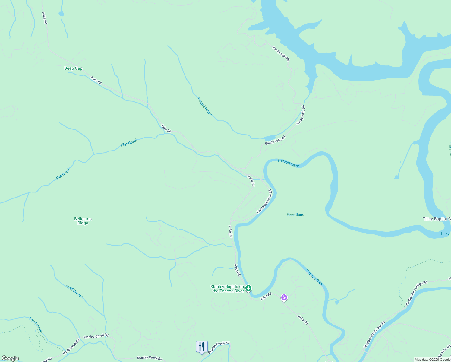 map of restaurants, bars, coffee shops, grocery stores, and more near 262 Bell Camp Ridge Road in Blue Ridge