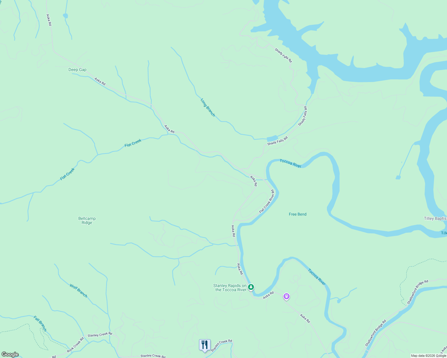 map of restaurants, bars, coffee shops, grocery stores, and more near 334 Bell Camp Road in Blue Ridge
