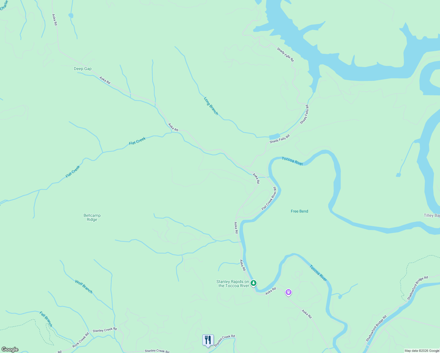 map of restaurants, bars, coffee shops, grocery stores, and more near 334 Bell Camp Road in Blue Ridge