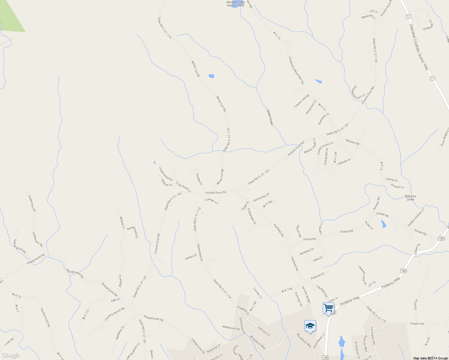 map of restaurants, bars, coffee shops, grocery stores, and more near 916 White Cut Rd in Walhalla