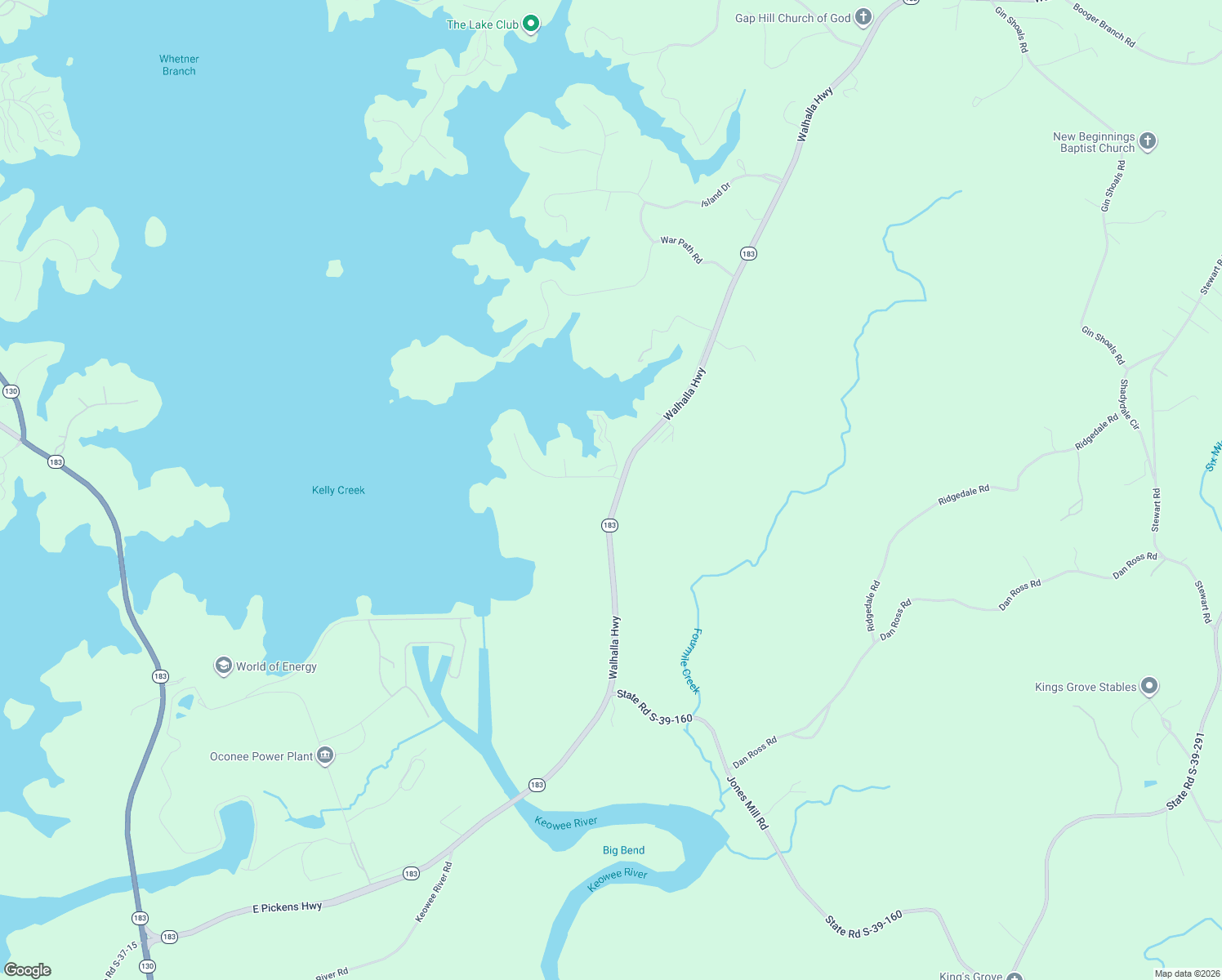 map of restaurants, bars, coffee shops, grocery stores, and more near Walhalla Highway in Six Mile