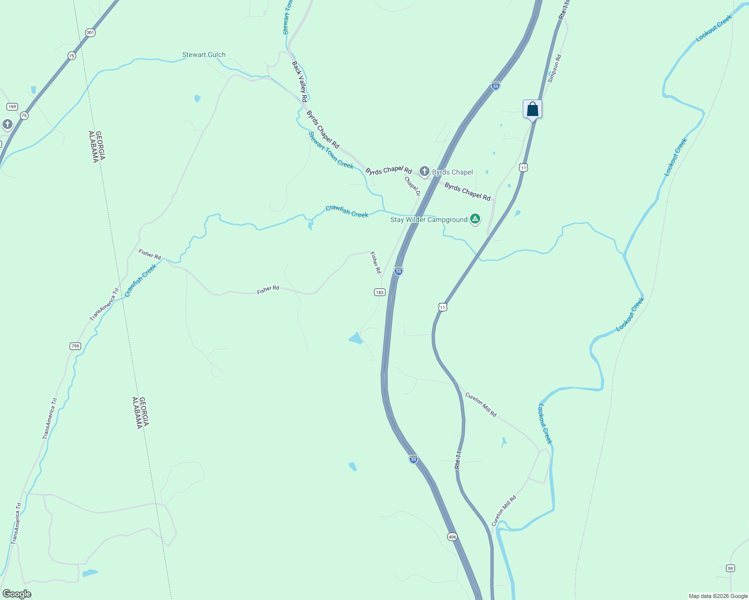 map of restaurants, bars, coffee shops, grocery stores, and more near 582 Byrds Chapel Drive in Rising Fawn