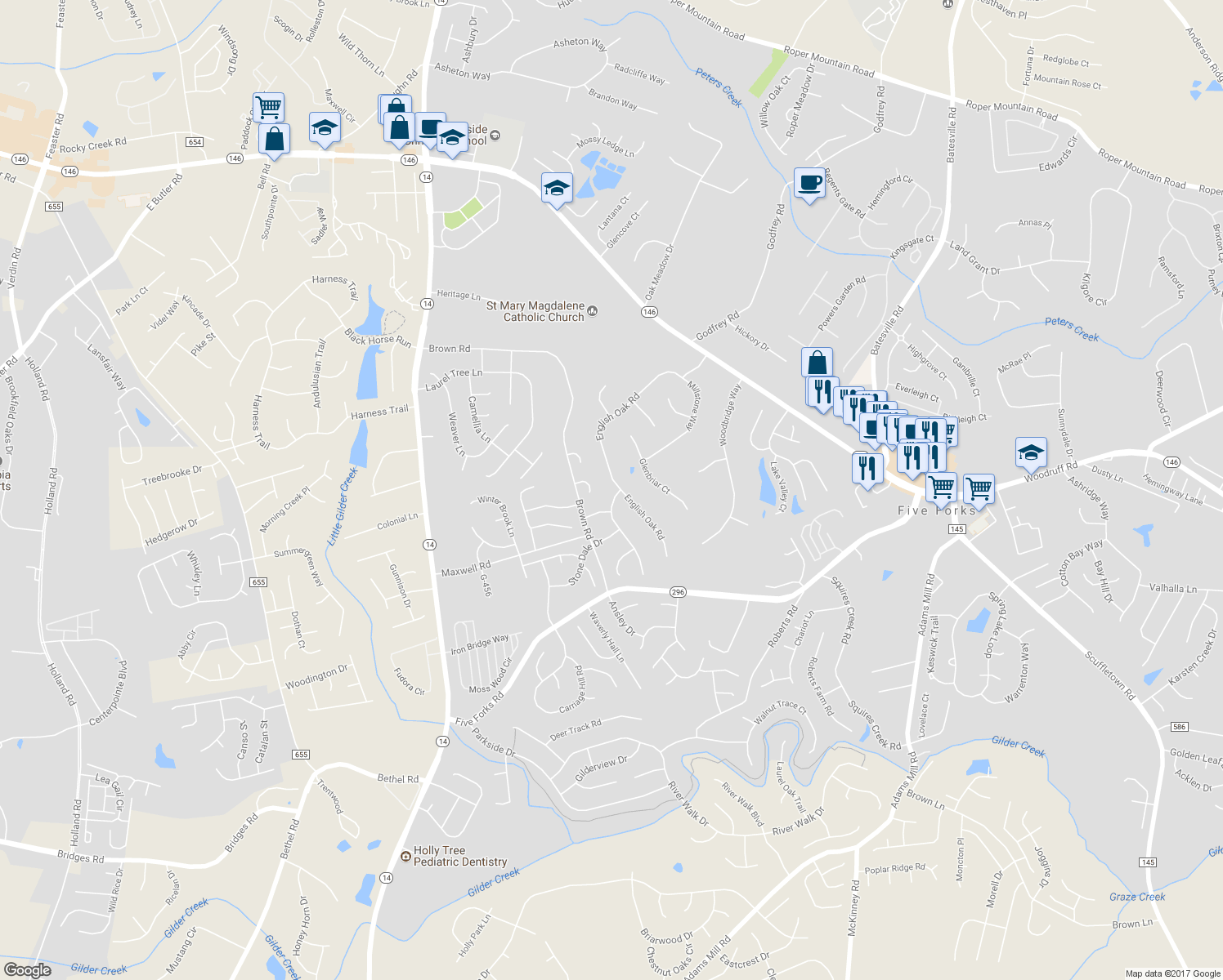 map of restaurants, bars, coffee shops, grocery stores, and more near 2 Bobcat Trail in Simpsonville