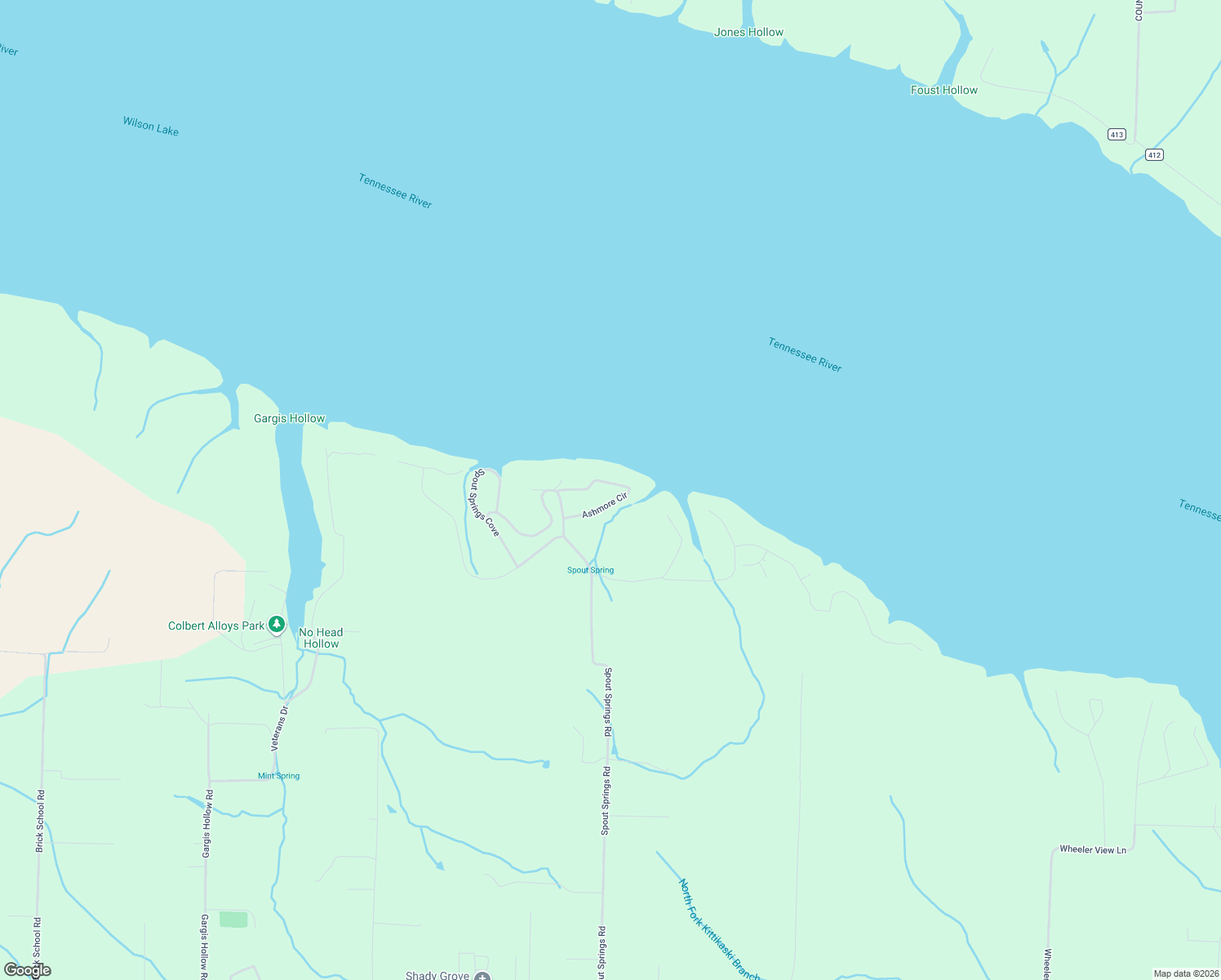 map of restaurants, bars, coffee shops, grocery stores, and more near 117-387 Ashmore Circle in Muscle Shoals