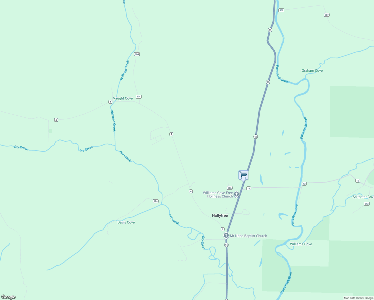 map of restaurants, bars, coffee shops, grocery stores, and more near 1039 County Road 4 in Hollytree