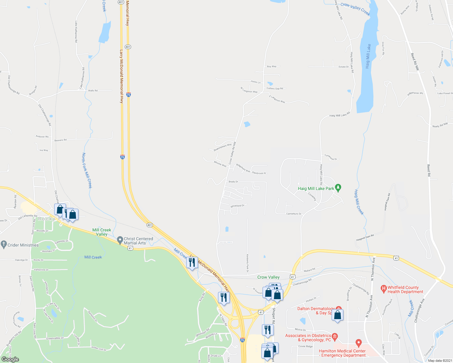 map of restaurants, bars, coffee shops, grocery stores, and more near in Dalton