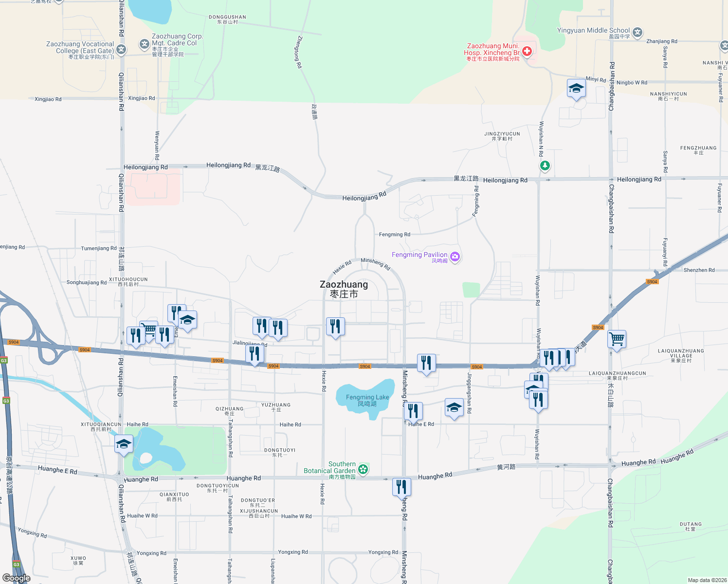 map of restaurants, bars, coffee shops, grocery stores, and more near in Zaozhuang