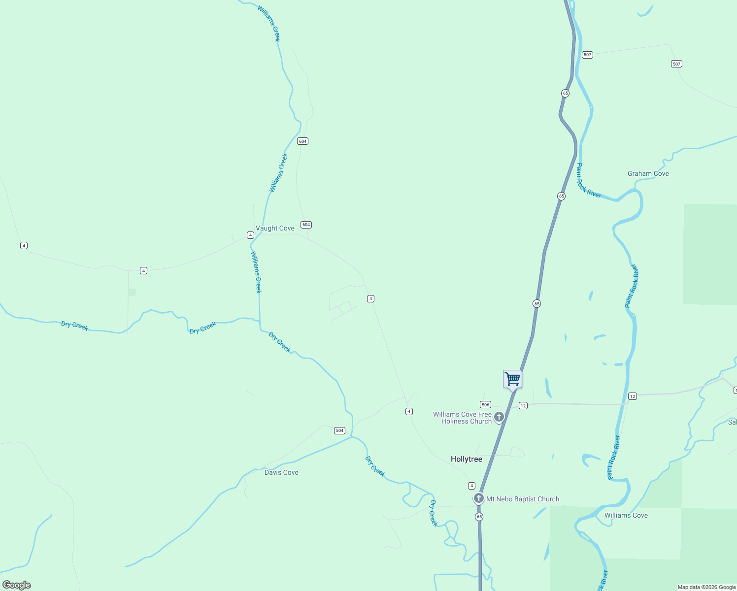 map of restaurants, bars, coffee shops, grocery stores, and more near 1039 County Road 4 in Hollytree
