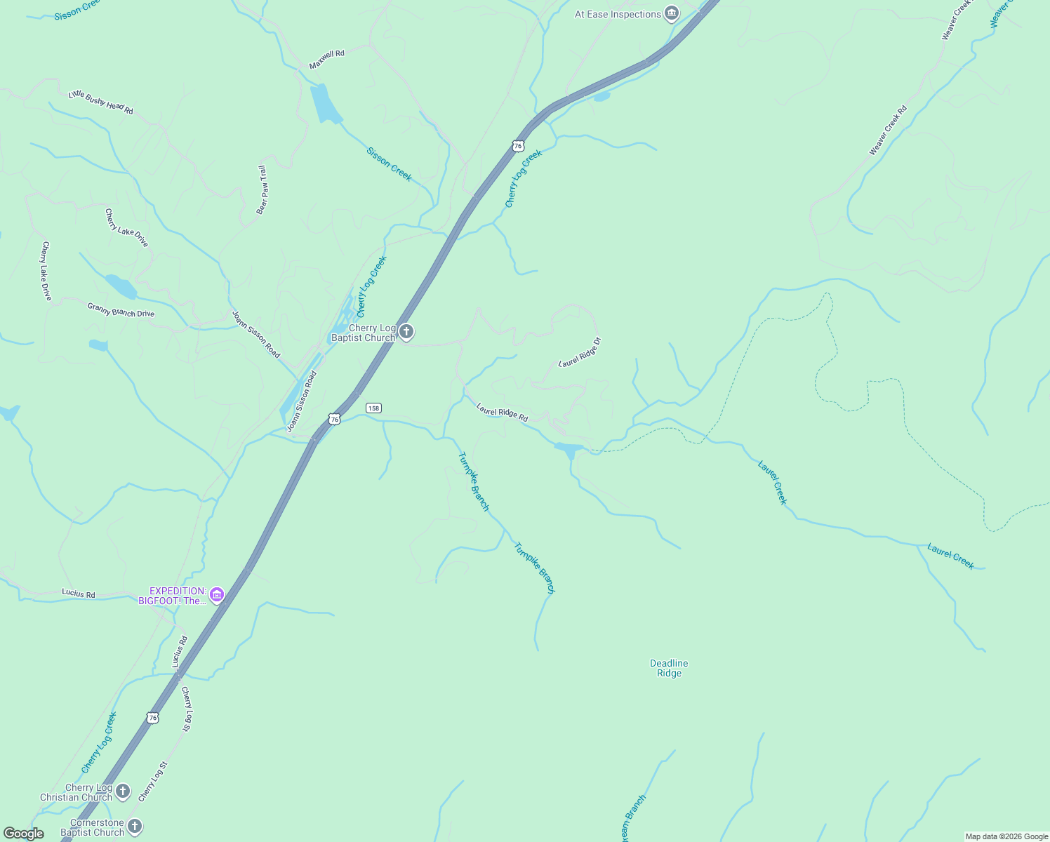 map of restaurants, bars, coffee shops, grocery stores, and more near 75 Laurel Creek Road in Blue Ridge