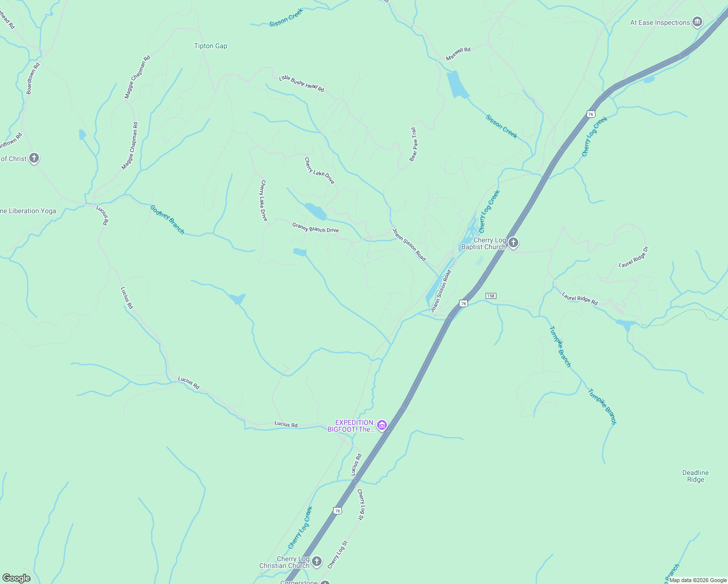 map of restaurants, bars, coffee shops, grocery stores, and more near 184 Rosiey Lane in Blue Ridge